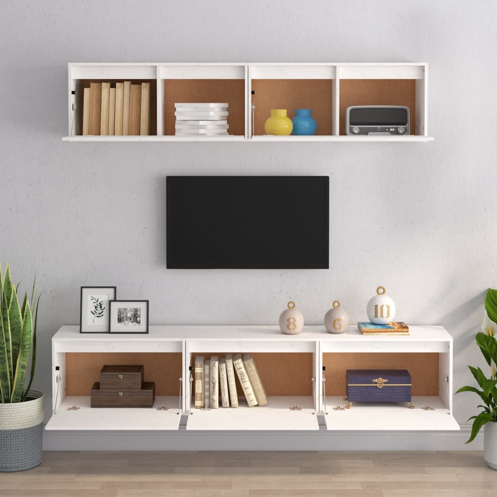 TV Cabinets 5 pcs White Solid Wood Pine
