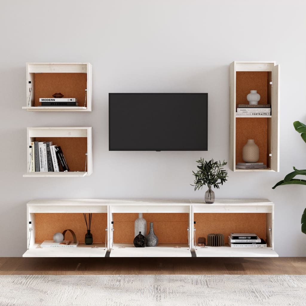 TV Cabinets 6 pcs White Solid Wood Pine