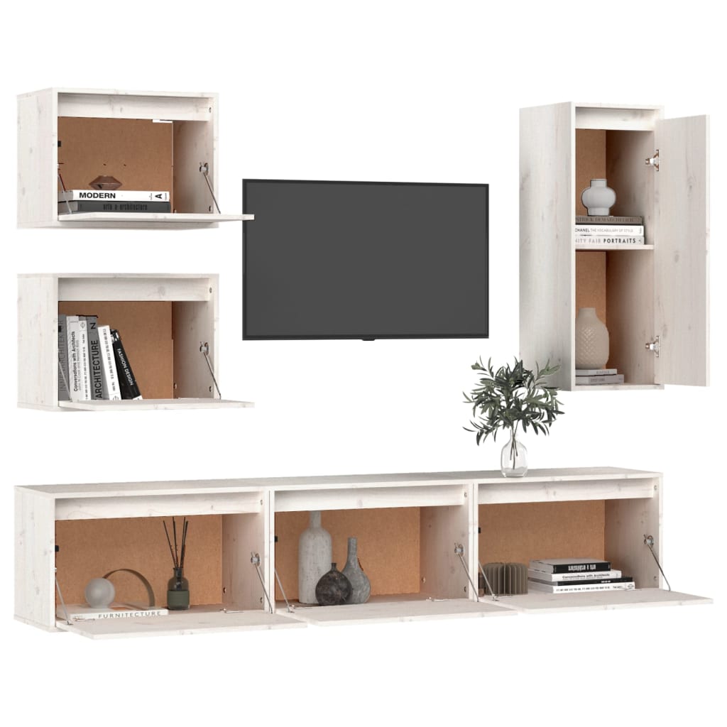 TV Cabinets 6 pcs White Solid Wood Pine