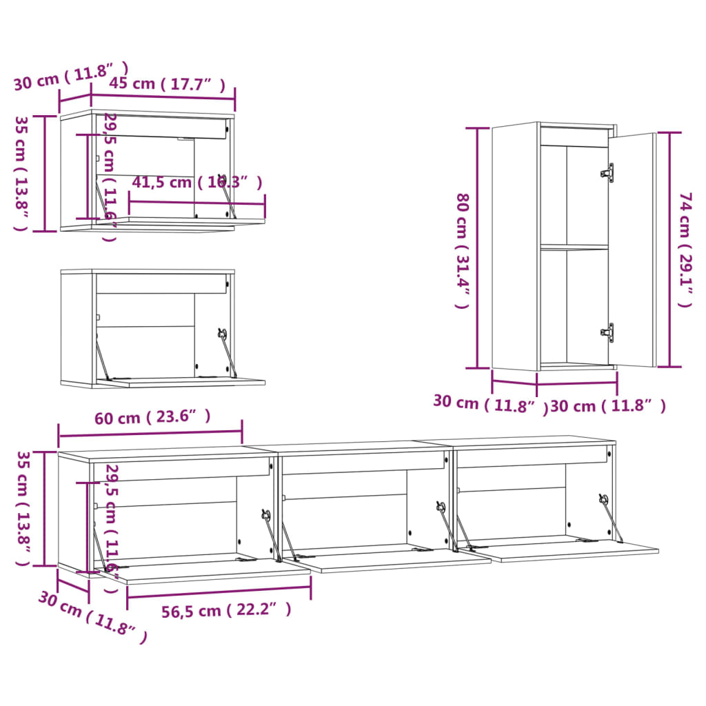 TV Cabinets 6 pcs White Solid Wood Pine