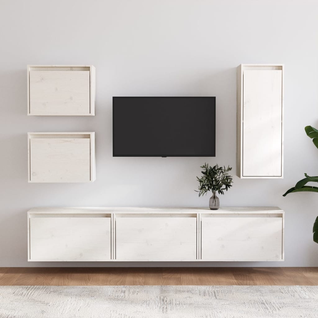 TV Cabinets 6 pcs White Solid Wood Pine