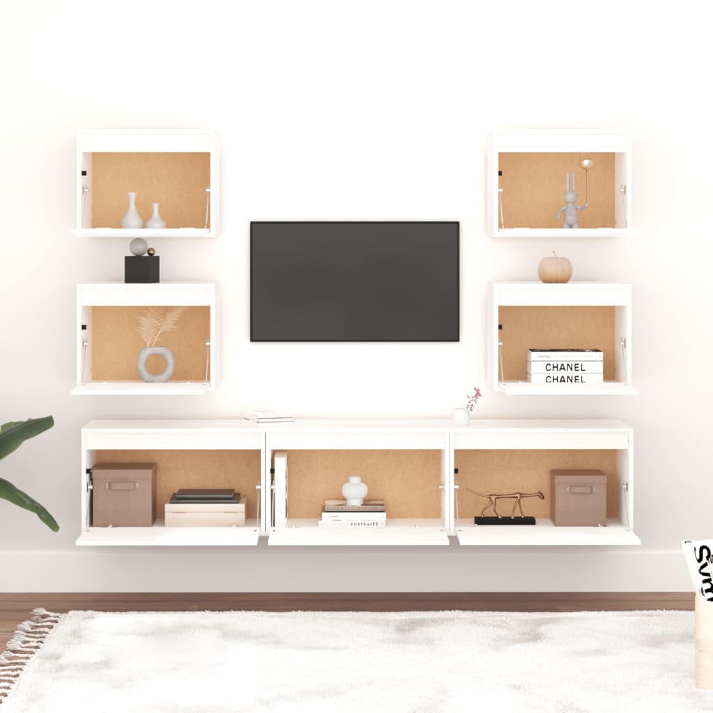 TV Cabinets 7 pcs White Solid Wood Pine