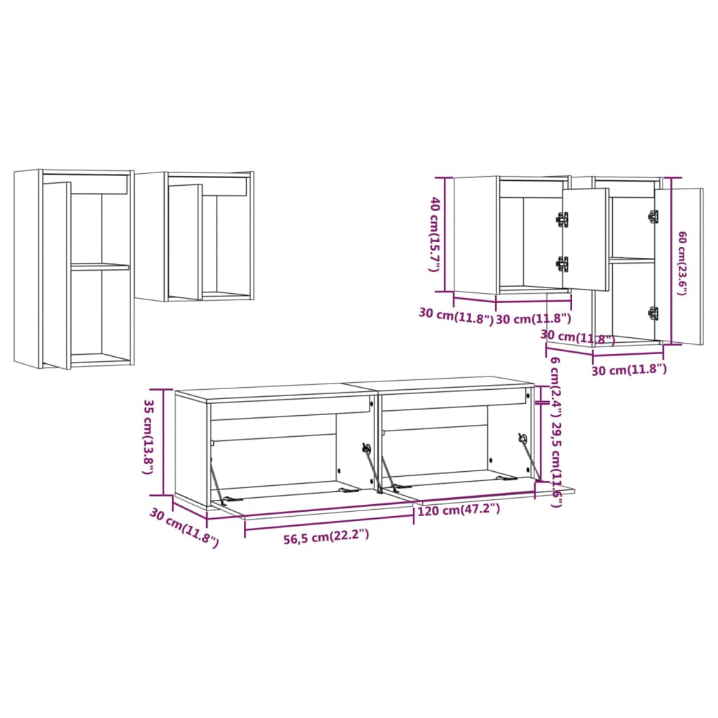 TV Cabinets 6 pcs White Solid Wood Pine