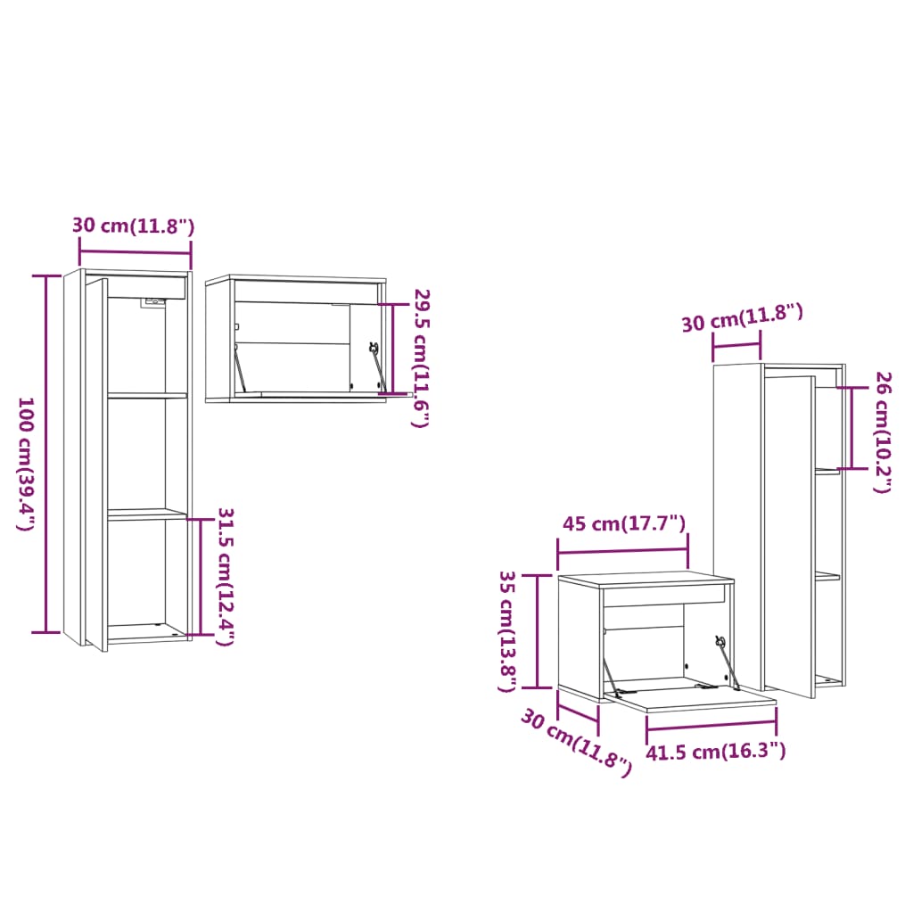 TV Cabinets 4 pcs Solid Wood Pine