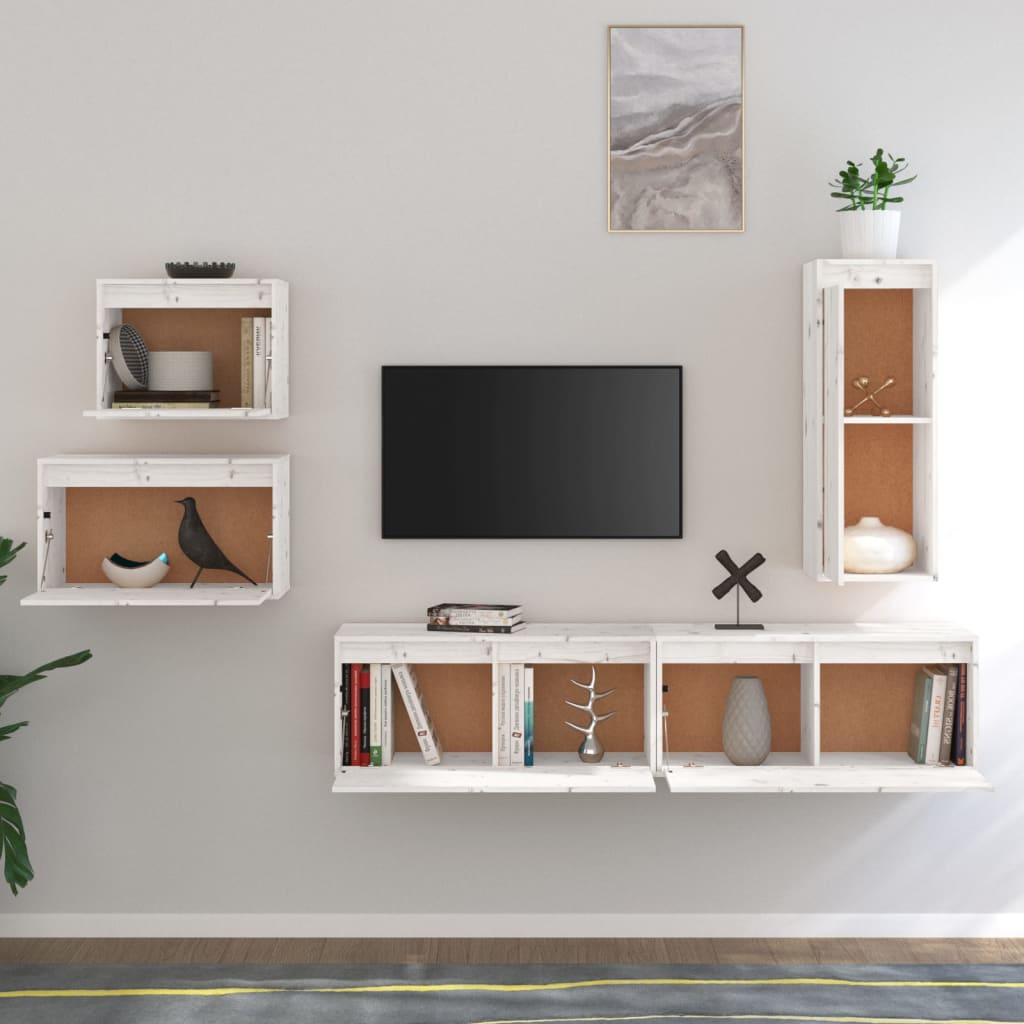 TV Cabinets 5 pcs White Solid Wood Pine