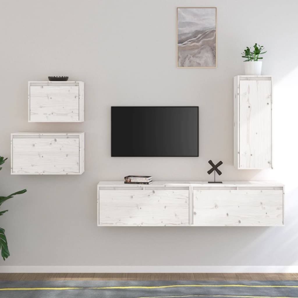 TV Cabinets 5 pcs White Solid Wood Pine