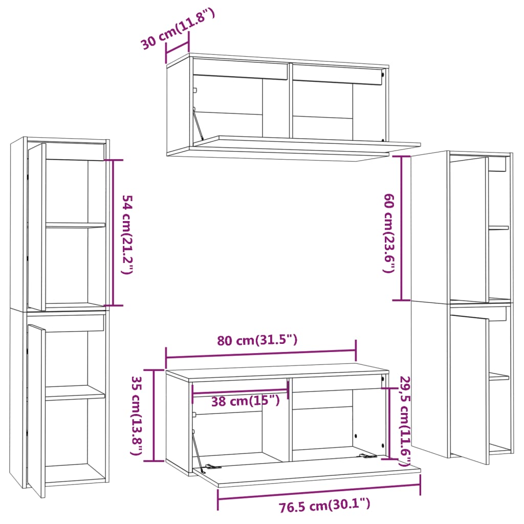 TV Cabinets 6 pcs Solid Wood Pine