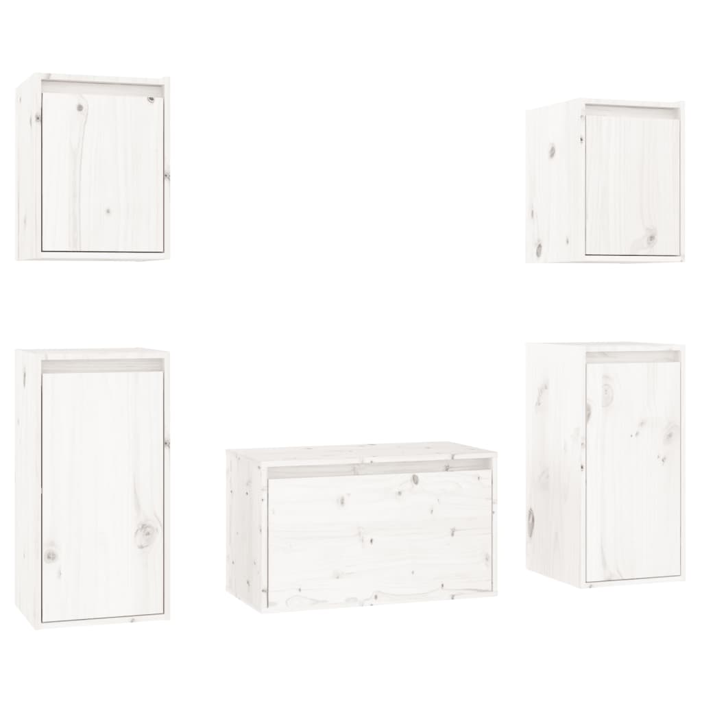 TV Cabinets 5 pcs White Solid Wood Pine