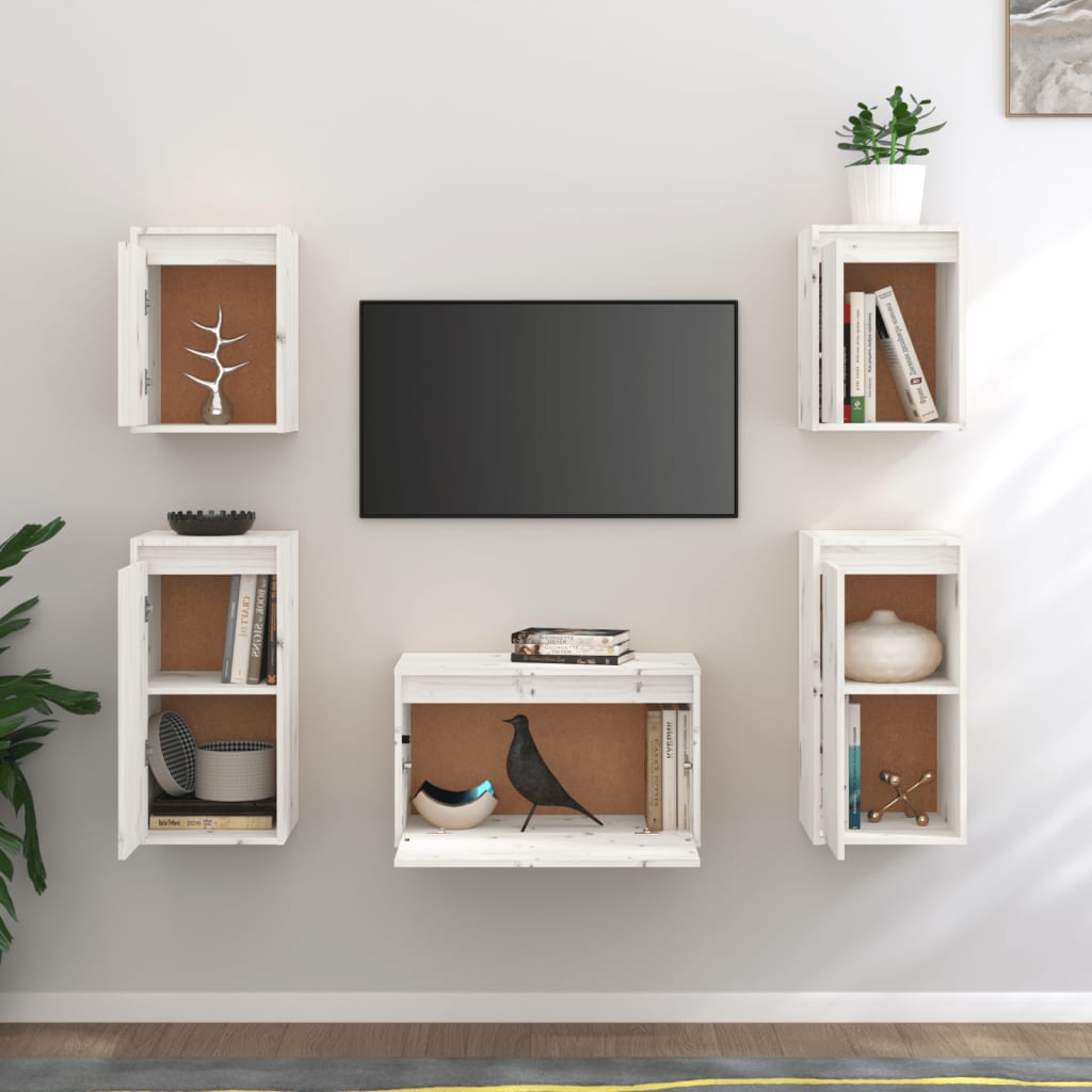 TV Cabinets 5 pcs White Solid Wood Pine