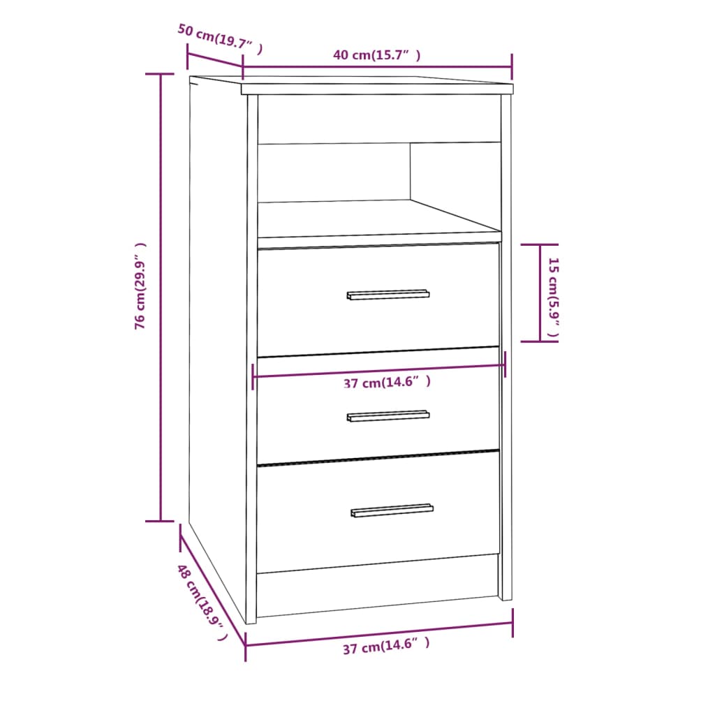 Drawer Cabinet Brown Oak 40x50x76 cm Engineered Wood