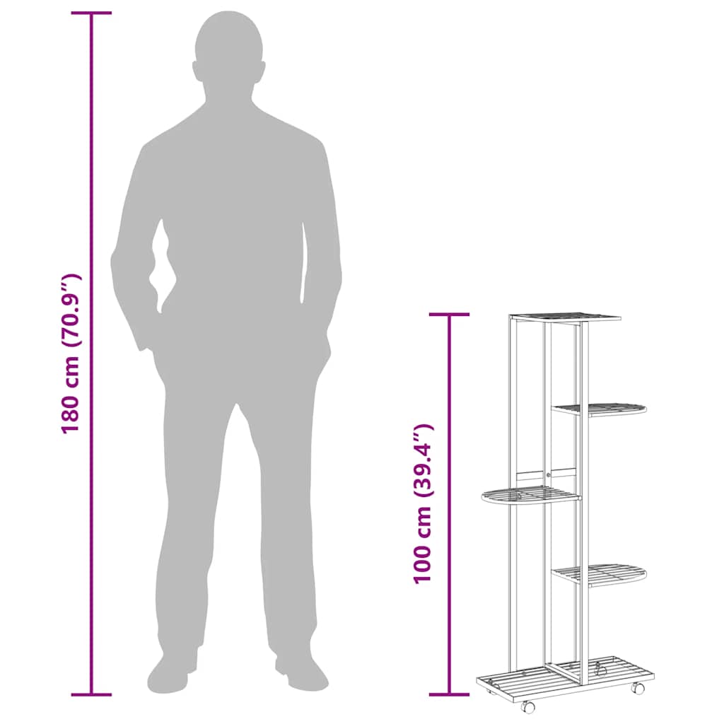 5-Floor Flower Stand With Wheels 44X23X100 Cm Iron