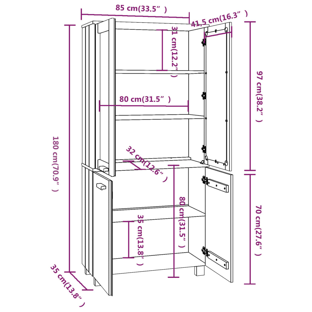 Highboard HAMAR Solid Wood Pine White