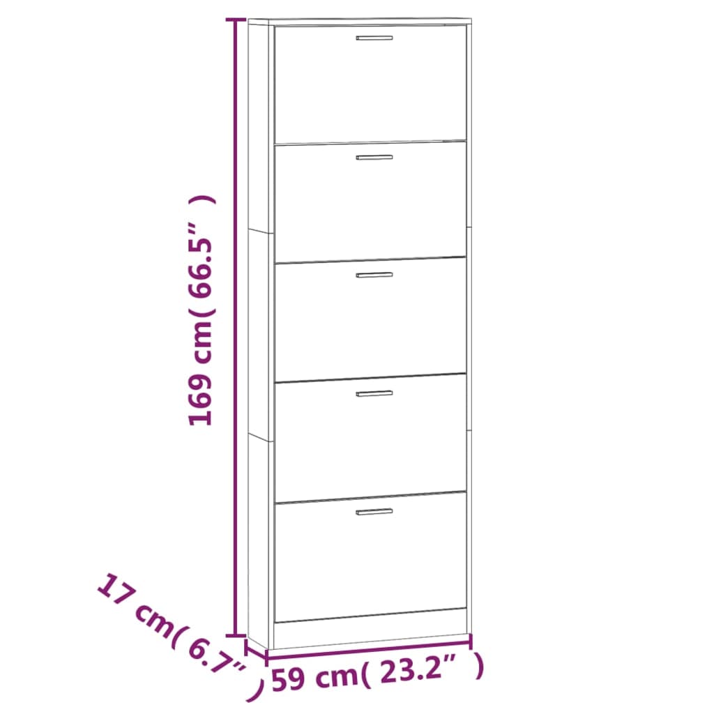 Shoe Cabinet Black 59x17x169 cm Engineered Wood
