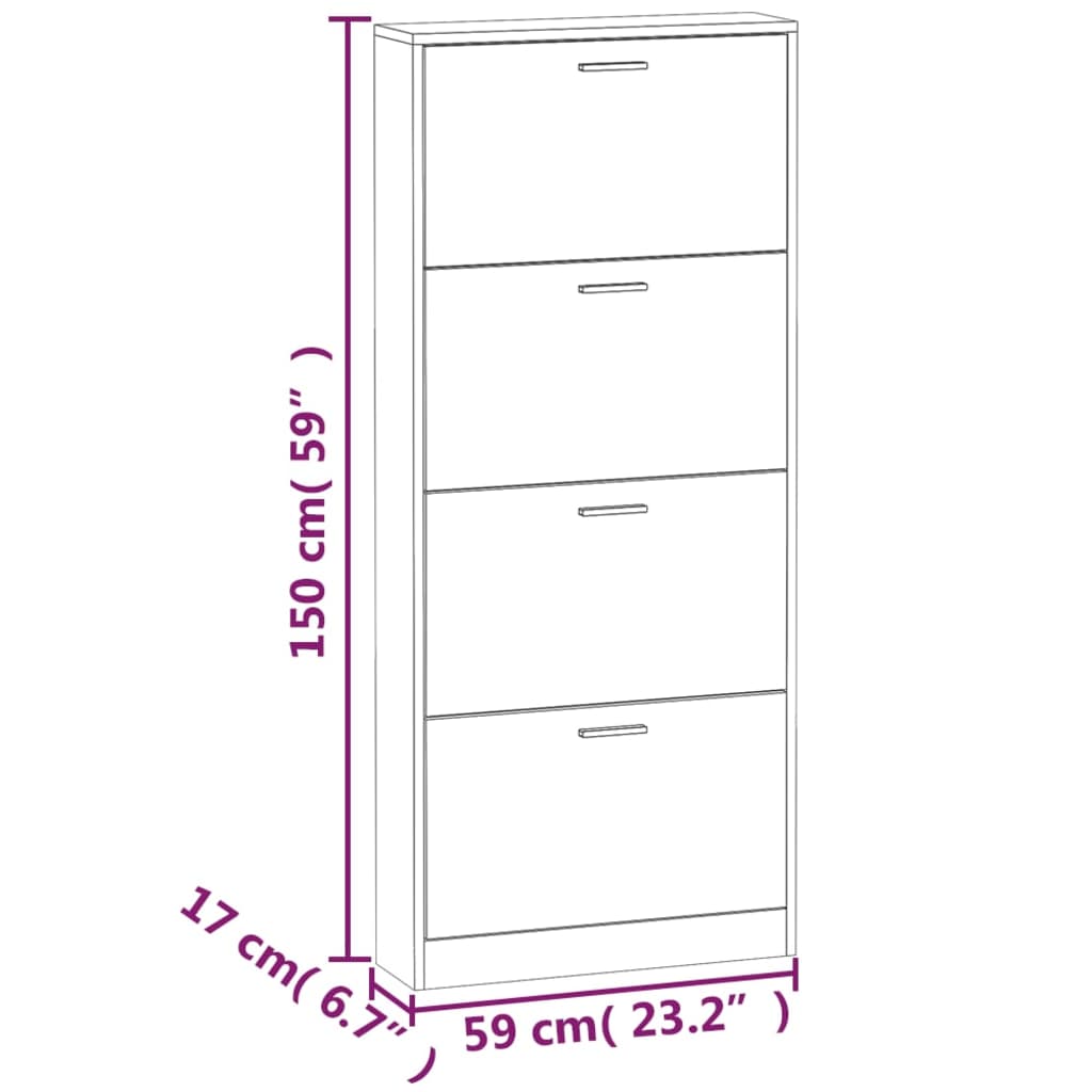 Shoe Cabinet High Gloss White 59x17x150 cm Engineered Wood