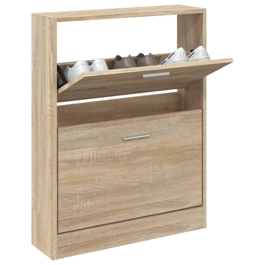Modern Wooden Shoe Storage Flip Doors Cabinet With 2 Drawers Shoes Organiser Wood