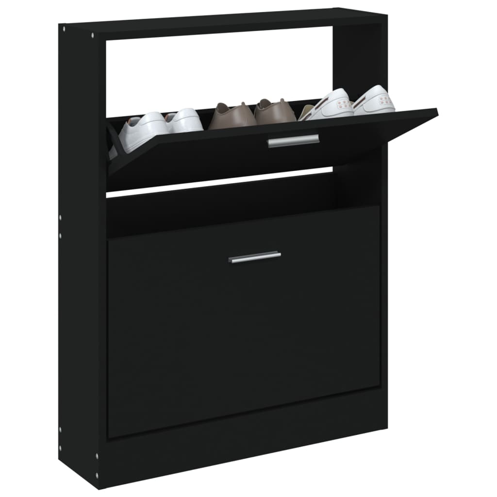 Modern Wooden Shoe Storage Flip Doors Cabinet With 2 Drawers Shoes Organiser Wood