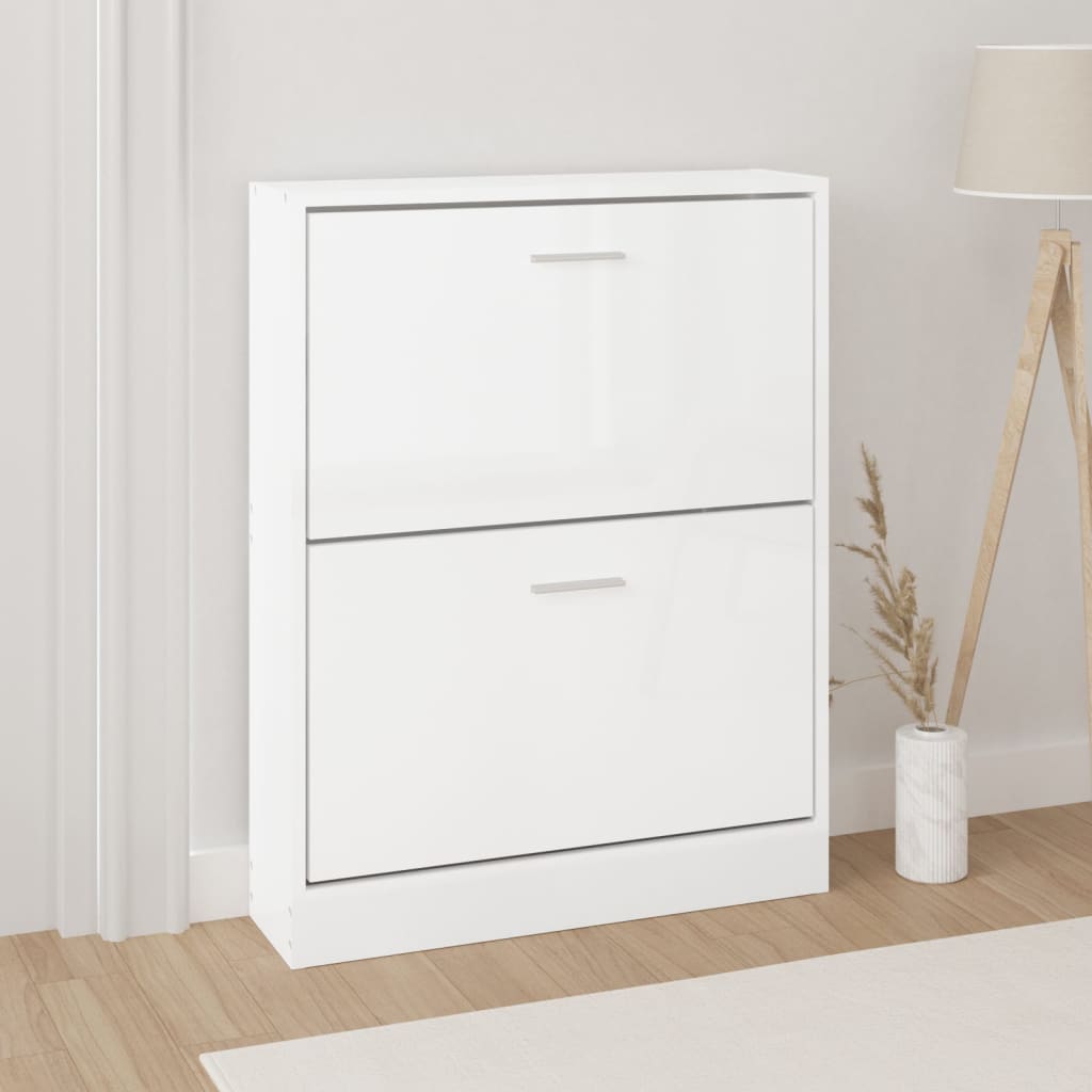 Modern Wooden Shoe Storage Flip Doors Cabinet With 2 Drawers Shoes Organiser Wood