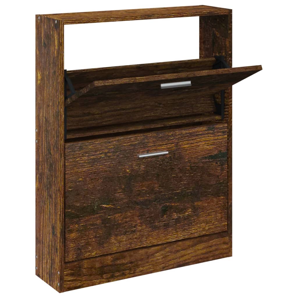 Modern Wooden Shoe Storage Flip Doors Cabinet With 2 Drawers Shoes Organiser Wood