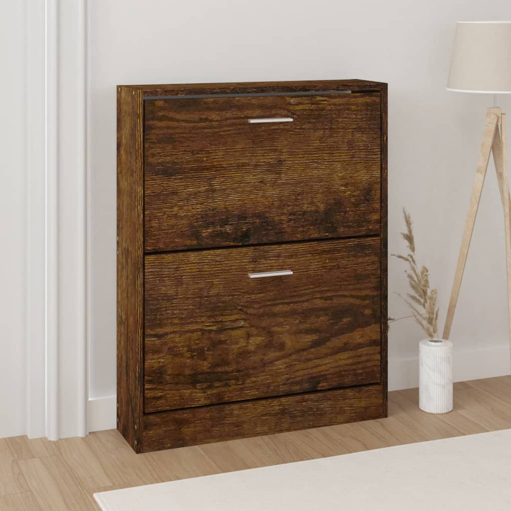 Modern Wooden Shoe Storage Flip Doors Cabinet With 2 Drawers Shoes Organiser Wood