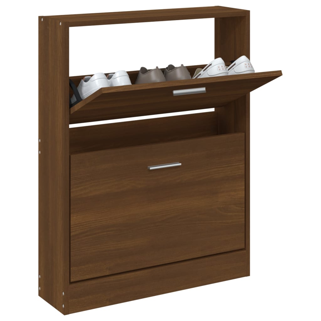 Modern Wooden Shoe Storage Flip Doors Cabinet With 2 Drawers Shoes Organiser Wood