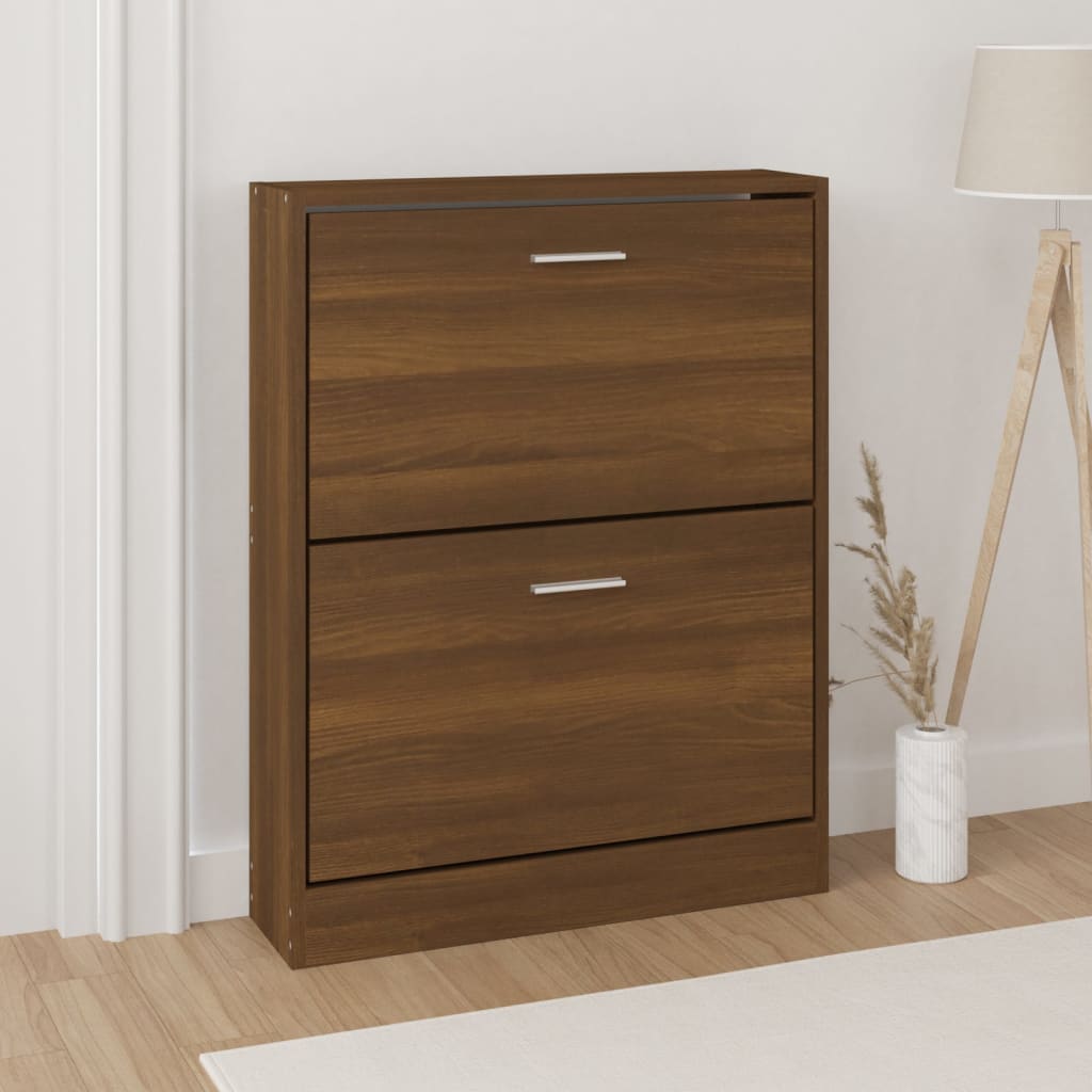 Modern Wooden Shoe Storage Flip Doors Cabinet With 2 Drawers Shoes Organiser Wood