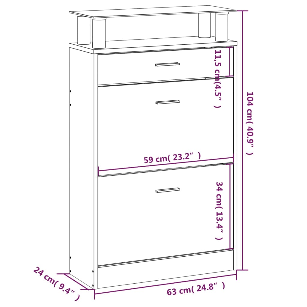 Shoe Cabinet Grey Sonoma 63x24x104 cm Engineered Wood