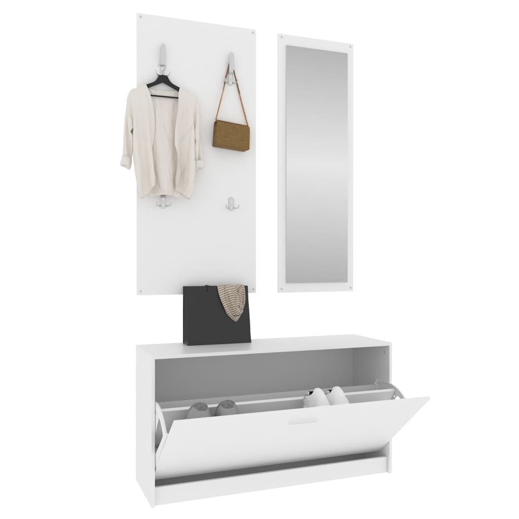 3-in-1 Shoe Cabinet Set White Engineered Wood