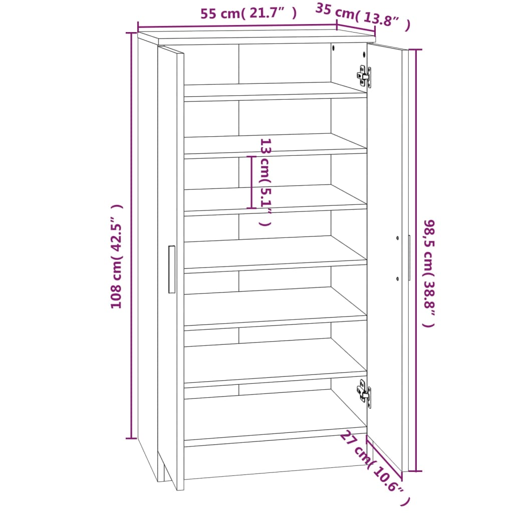 Shoe Cabinet Concrete Grey 55x35x108 cm Engineered Wood