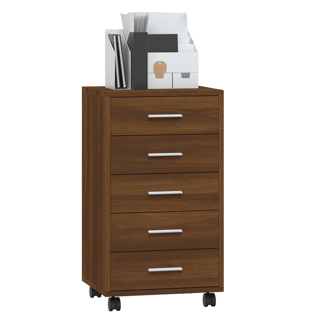 Drawer Cabinet with Castors Brown Oak Engineered Wood