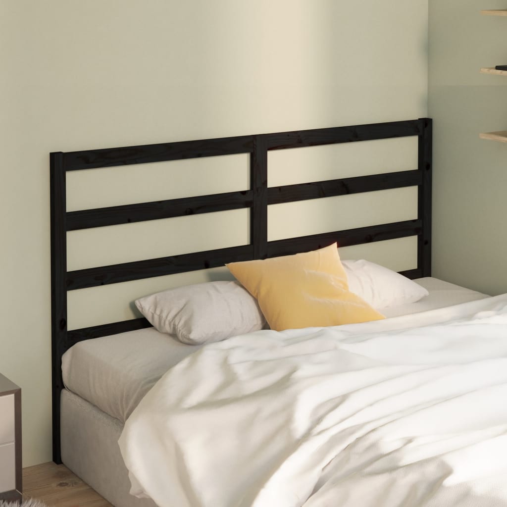 Bed Headboard Black 146x4x100 cm Solid Wood Pine