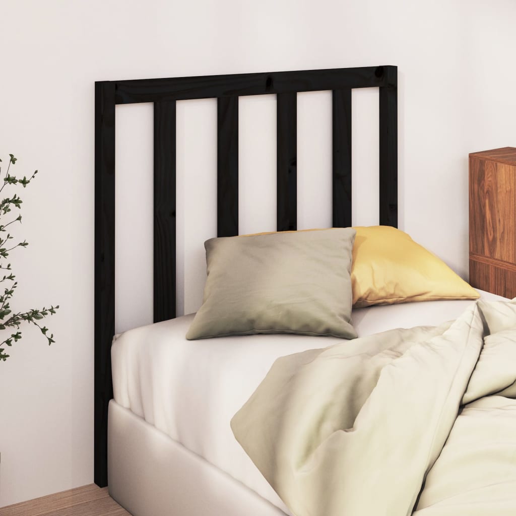 Bed Headboard Black 81x4x100 cm Solid Wood Pine