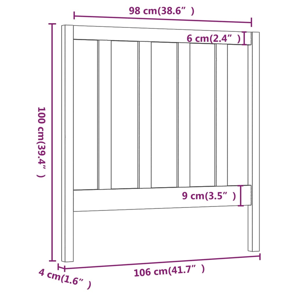 Bed Headboard Grey 106x4x100 cm Solid Wood Pine