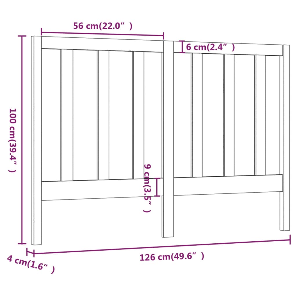 Bed Headboard Black 126x4x100 cm Solid Wood Pine