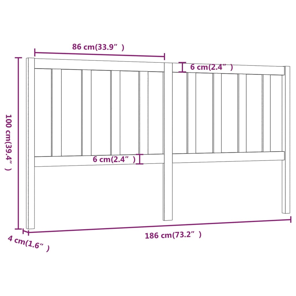 Bed Headboard Grey 186x4x100 cm Solid Wood Pine