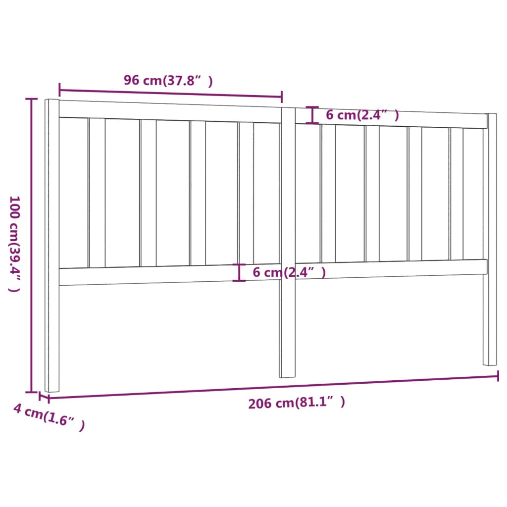 Bed Headboard Grey 206x4x100 cm Solid Wood Pine