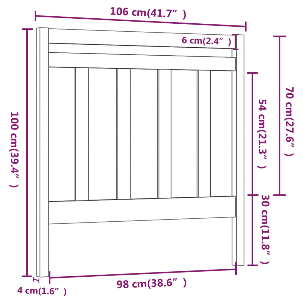 Bed Headboard Black 106x4x100 cm Solid Wood Pine