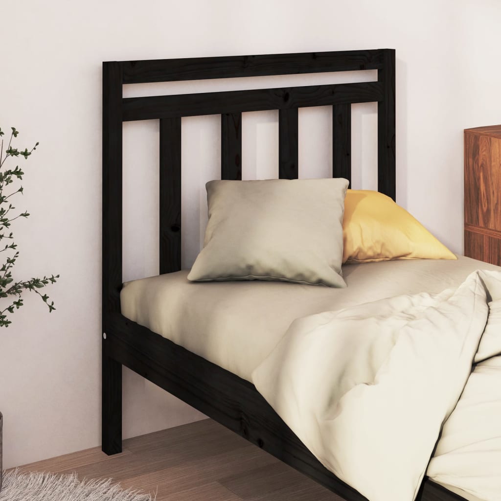 Bed Headboard Black 106x4x100 cm Solid Wood Pine