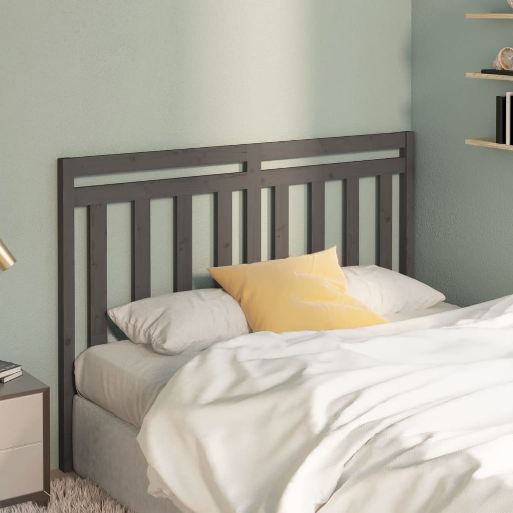 Bed Headboard Grey 141x4x100 cm Solid Wood Pine