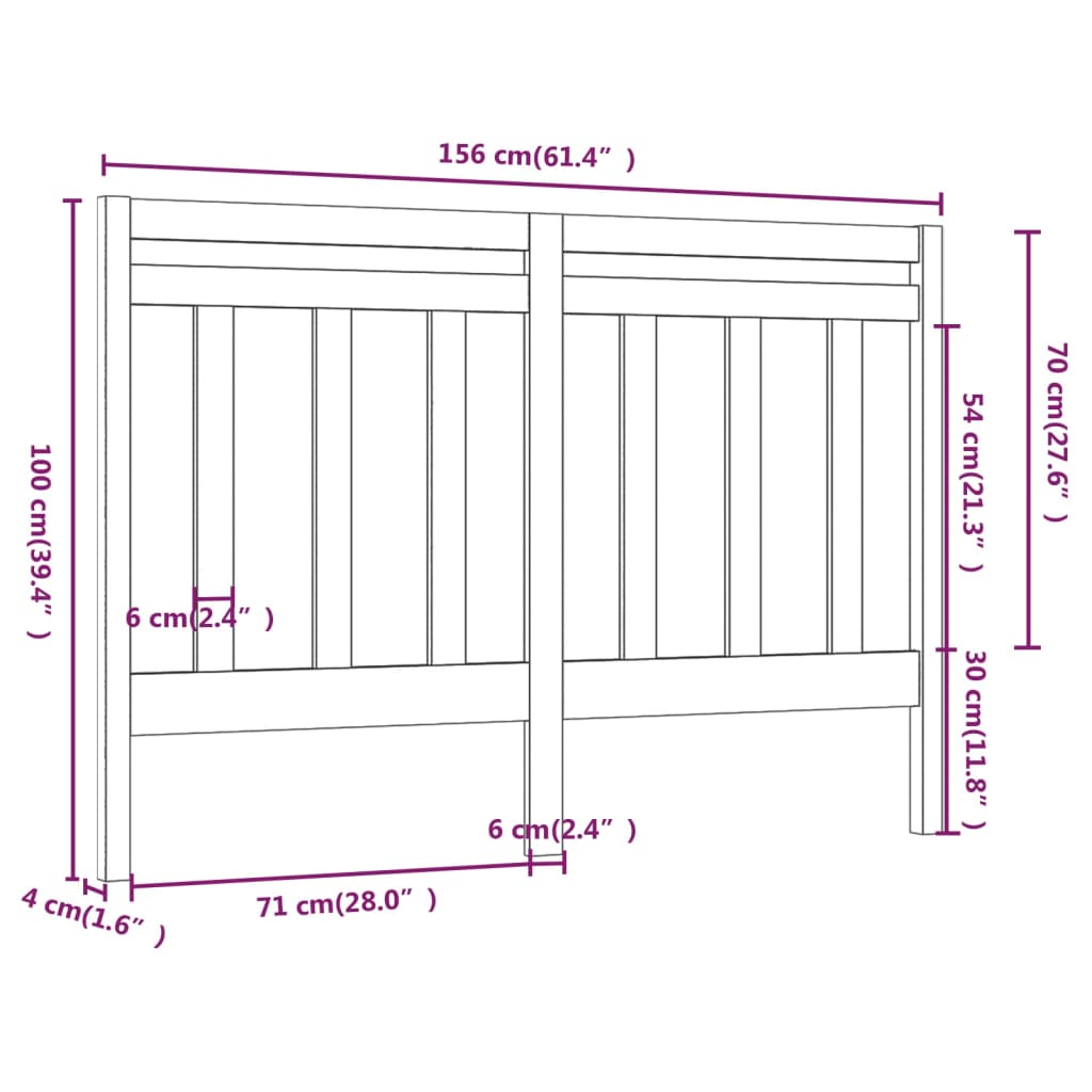 Bed Headboard Grey 156x4x100 cm Solid Wood Pine