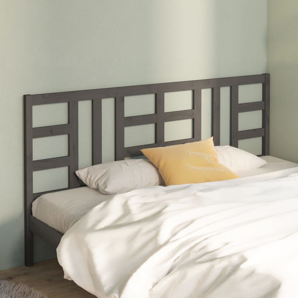 Bed Headboard Grey 186x4x100 cm Solid Wood Pine