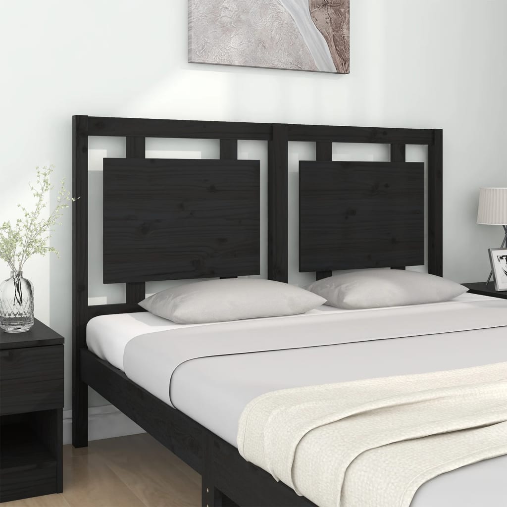 Bed Headboard Black 140.5x4x100 cm Solid Pine Wood