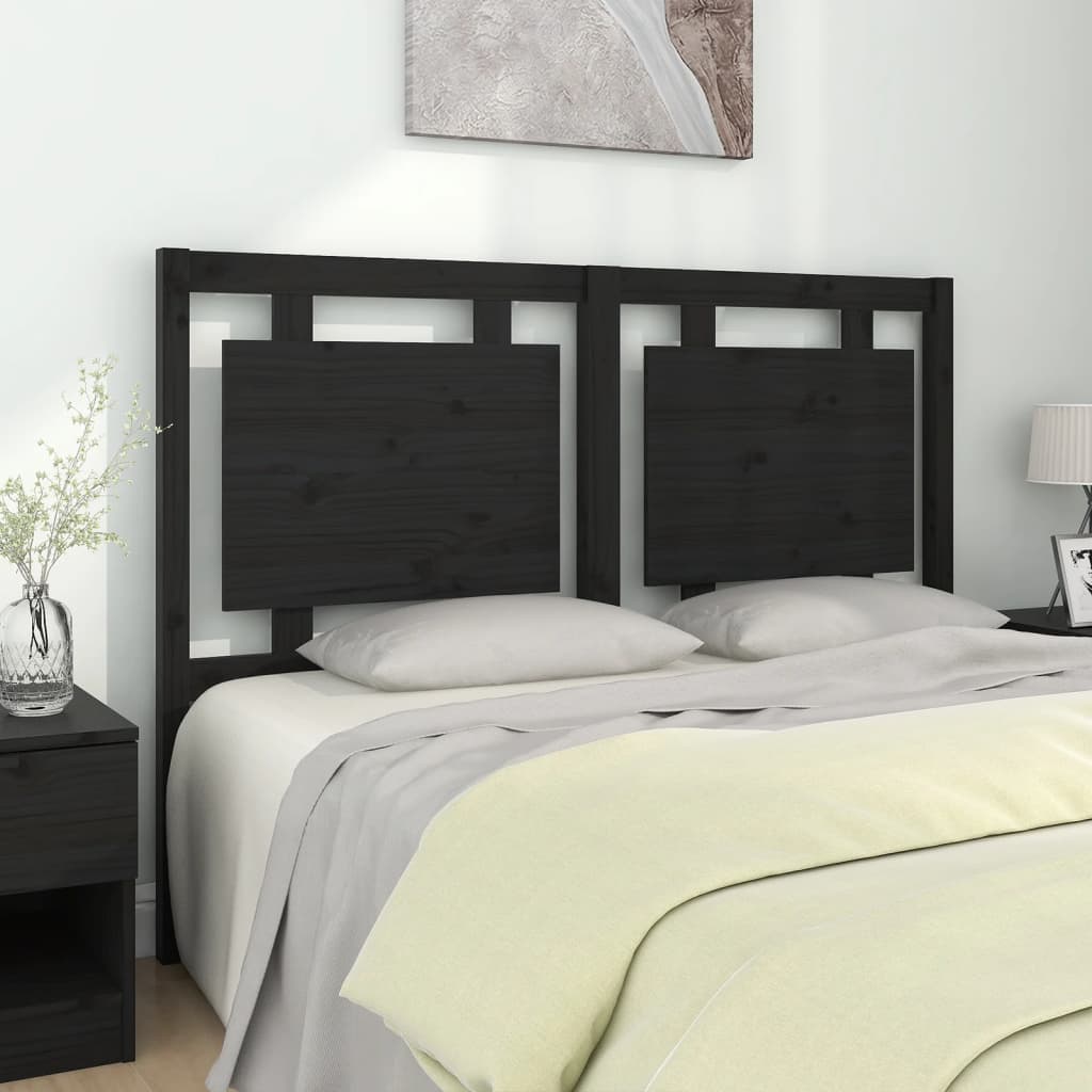 Bed Headboard Black 140.5x4x100 cm Solid Pine Wood