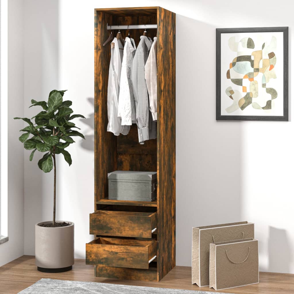Modern Wooden 50cm Open Tall Bedroom Wardrobe With 2 Drawers Hanging Rail