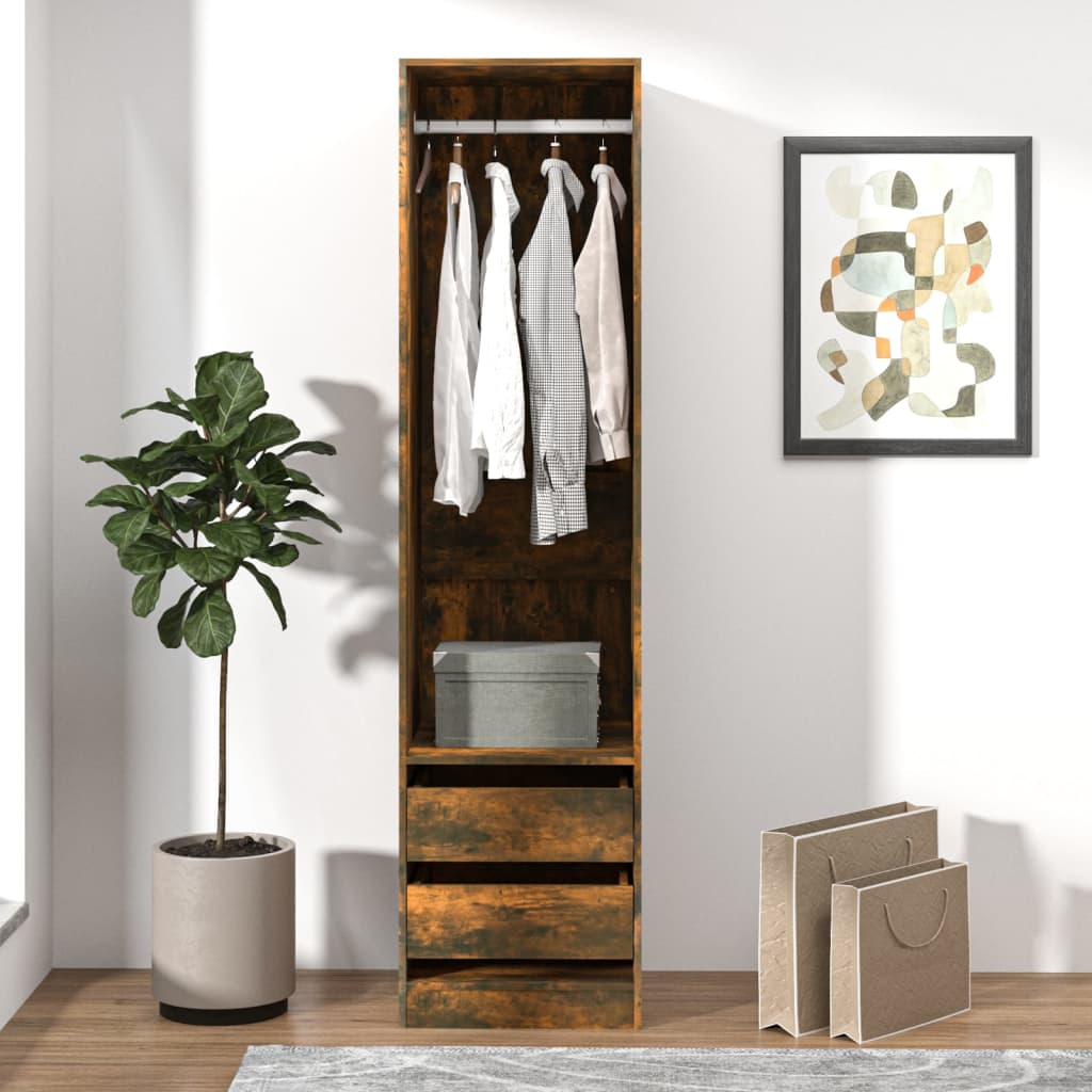 Modern Wooden 50cm Open Tall Bedroom Wardrobe With 2 Drawers Hanging Rail