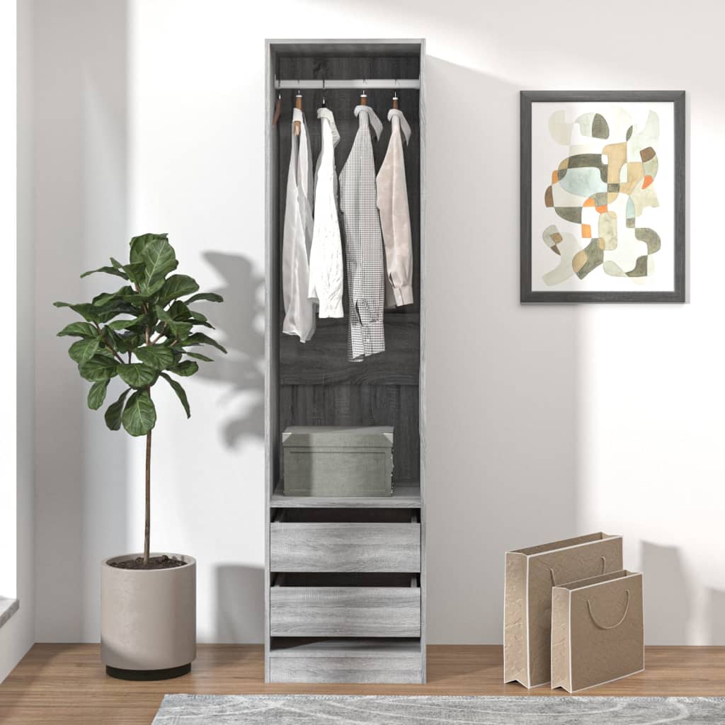 Modern Wooden 50cm Open Tall Bedroom Wardrobe With 2 Drawers Hanging Rail