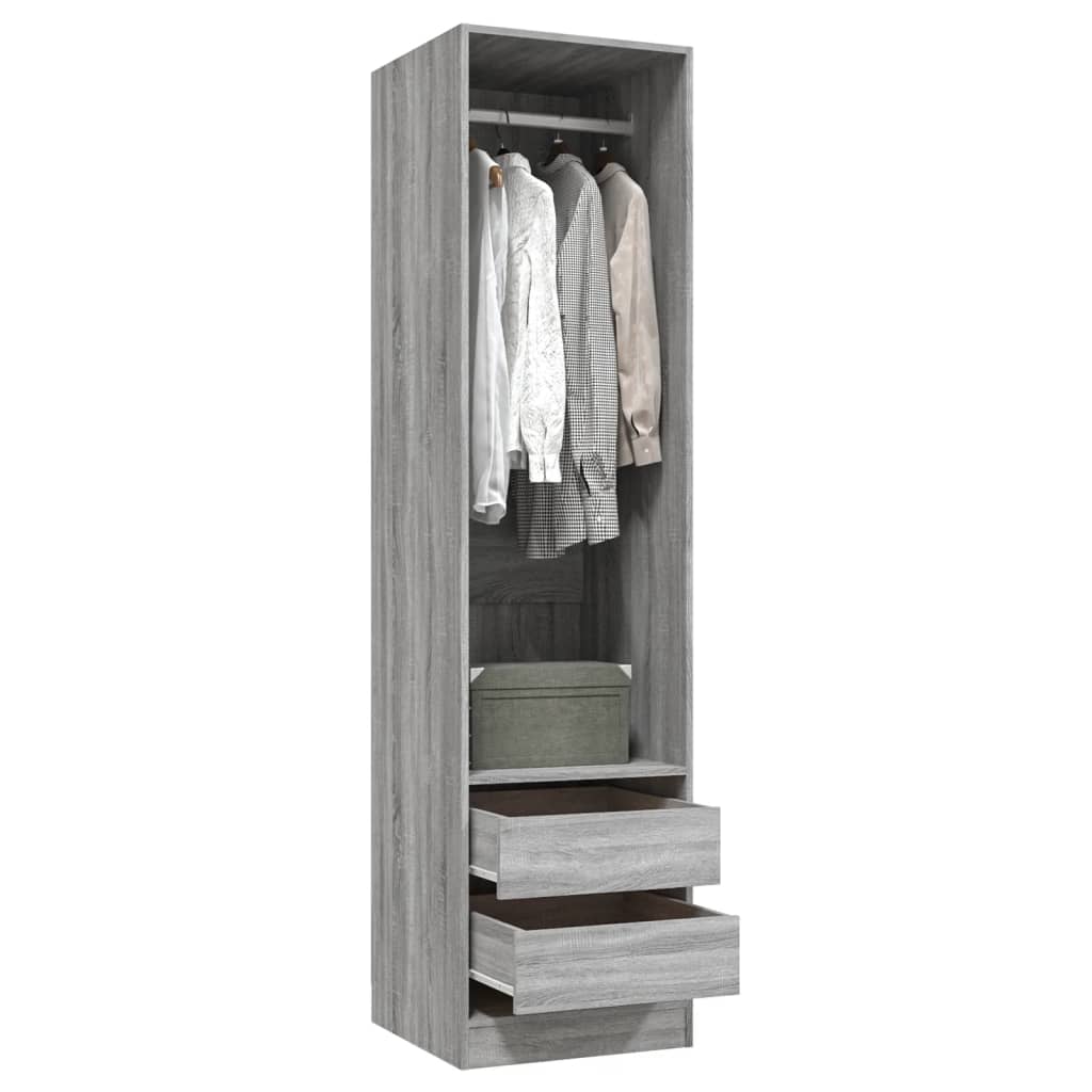 Modern Wooden 50cm Open Tall Bedroom Wardrobe With 2 Drawers Hanging Rail
