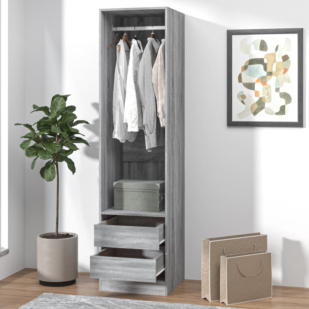 Modern Wooden 50cm Open Tall Bedroom Wardrobe With 2 Drawers Hanging Rail
