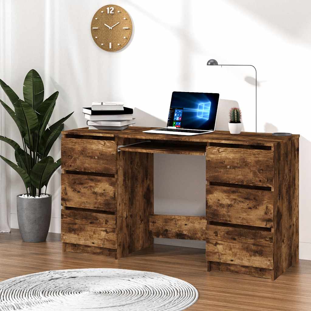 Modern Wooden Home Office Computer Desk Table With 6 Storage Drawers