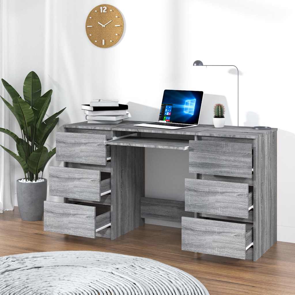 Modern Wooden Home Office Computer Desk Table With 6 Storage Drawers