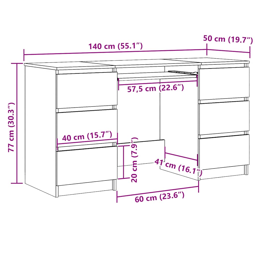 Modern Wooden Home Office Computer Desk Table With 6 Storage Drawers
